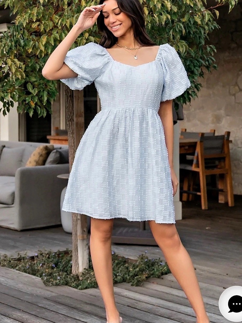 Baltic Born Sommer short dress- Blue Puff Sleeve Mini Dress